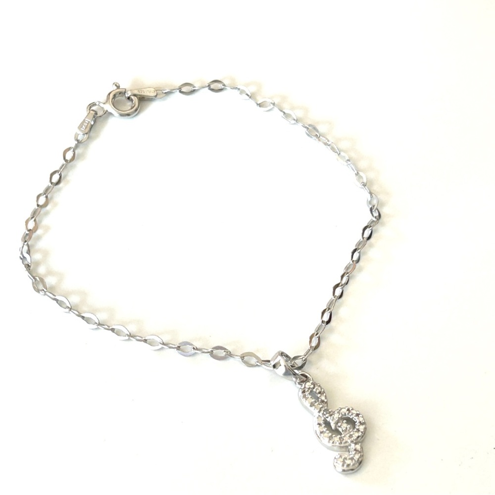 NWOT Italian 925 sterling silver bracelet treble clef music charm cubic zirconia